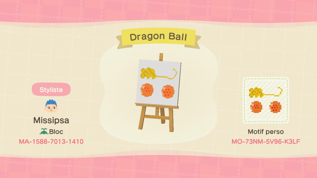 Animal Crossing Design Code: MO-73NM-5V96-K3LF Dragon Ball make-up