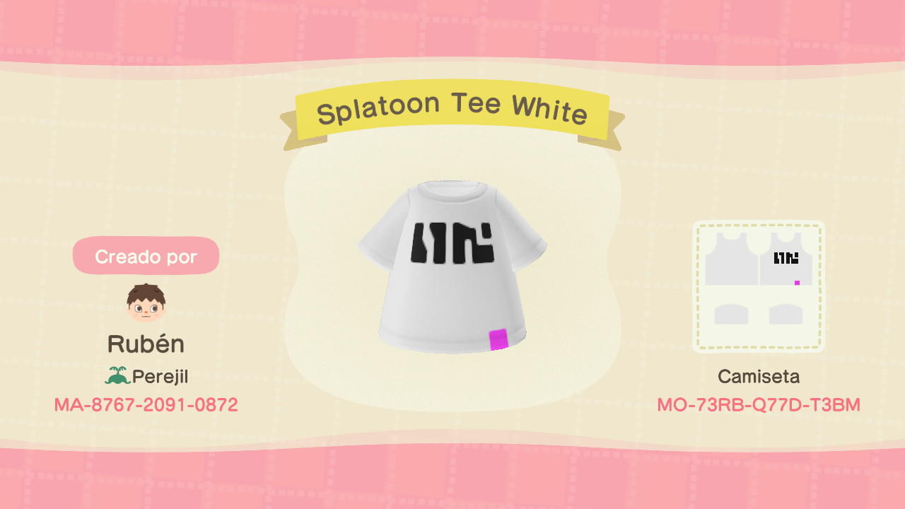 Animal Crossing Design Code: MO-73RB-Q77D-T3BM Splatoon Tee White