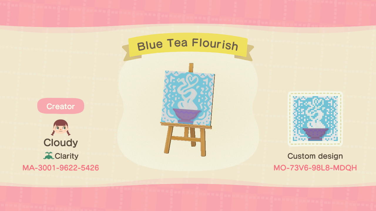 Animal Crossing Design Code: MO-73V6-98L8-MDQH Blue Tea Flourish