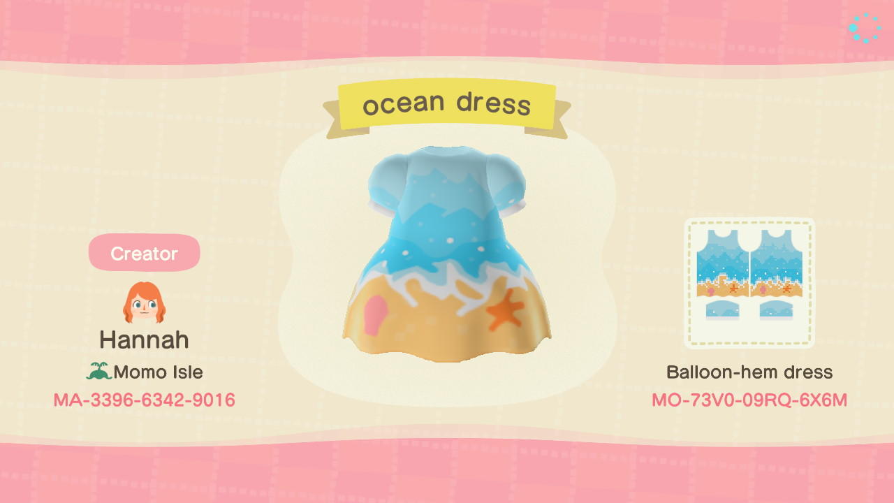 Animal Crossing Design Code: MO-73VO-09RQ-6X6M ocean dress