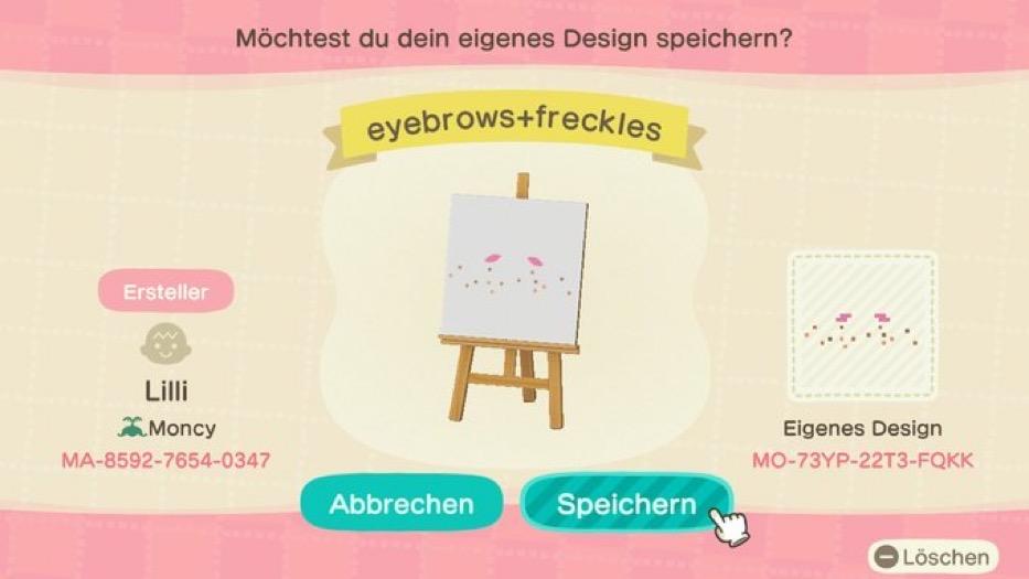 Animal Crossing Design Code: MO-73YP-22T3-FQKK eyebrows+freckles