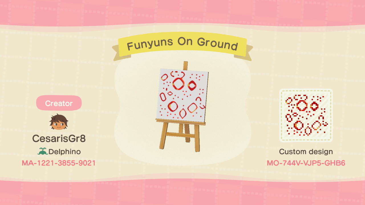 Animal Crossing Design Code: MO-744V-VJP5-GHB6 FH Funyuns on Ground