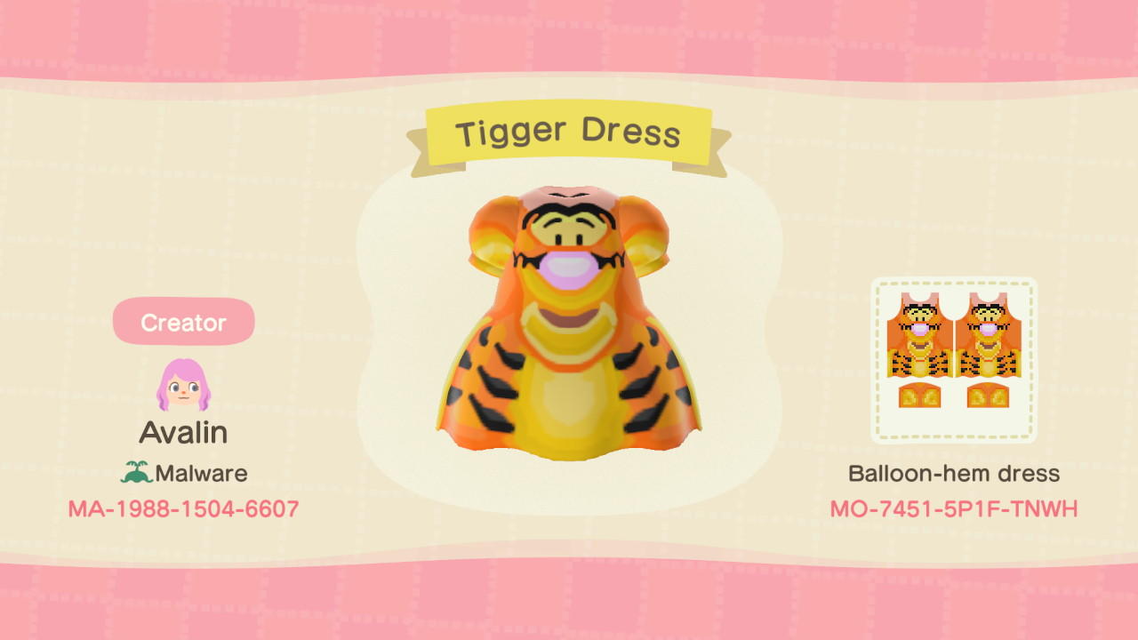 Animal Crossing Design Code: MO-7451-5P1F-TNWH Disney Tigger Dress