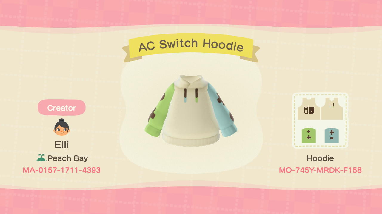 Animal Crossing Design Code: MO-745Y-MRDK-F158 AC Switch Hoodie