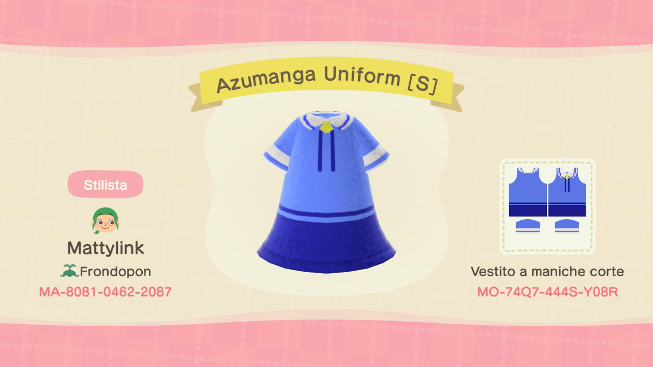 Animal Crossing Design Code: MO-74Q7-444S-Y08R Azumanga Uniform [S]