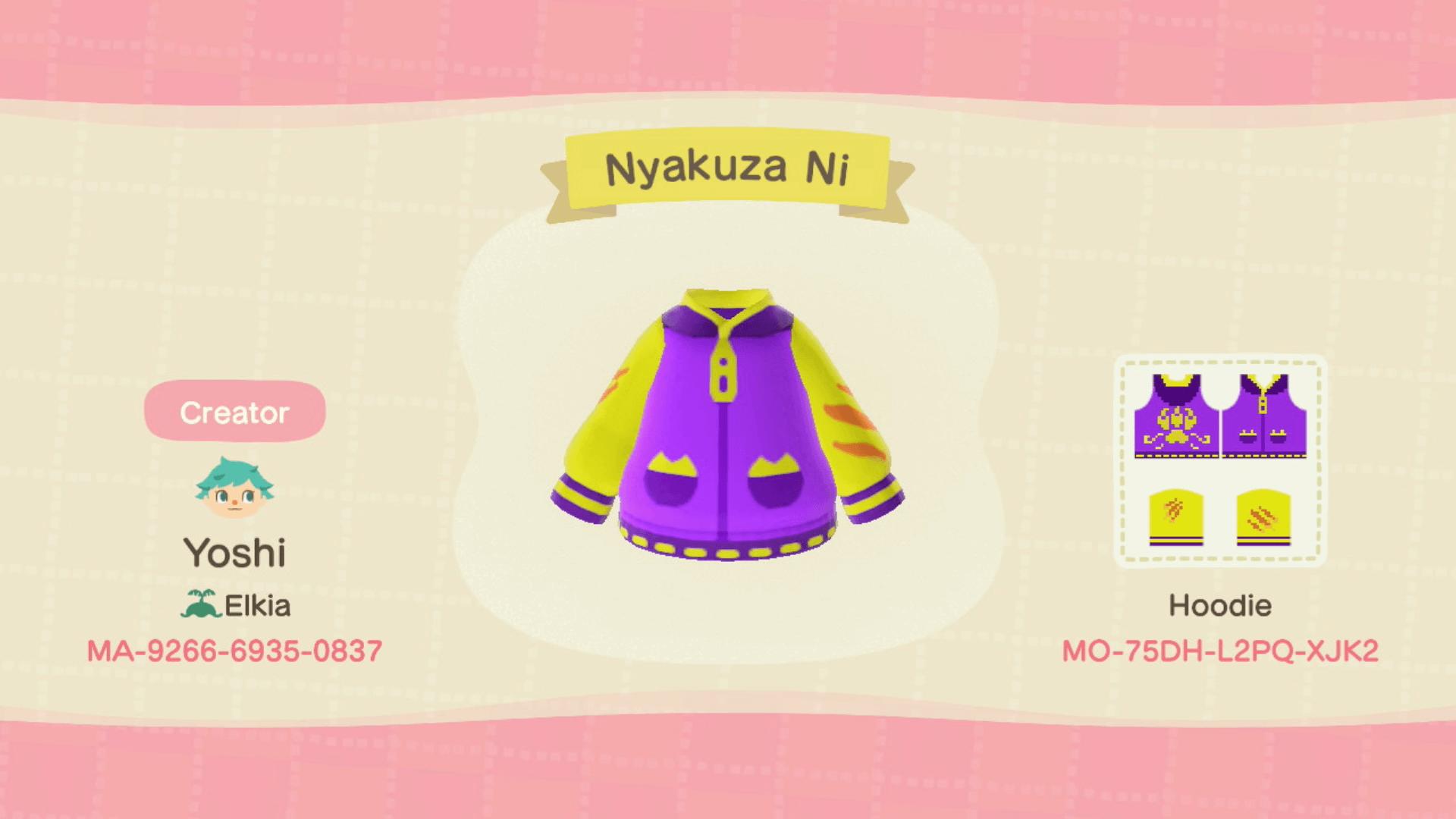 Animal Crossing Design Code: MO-75DH-L2PQ-XJK2 Nyakuza Ni