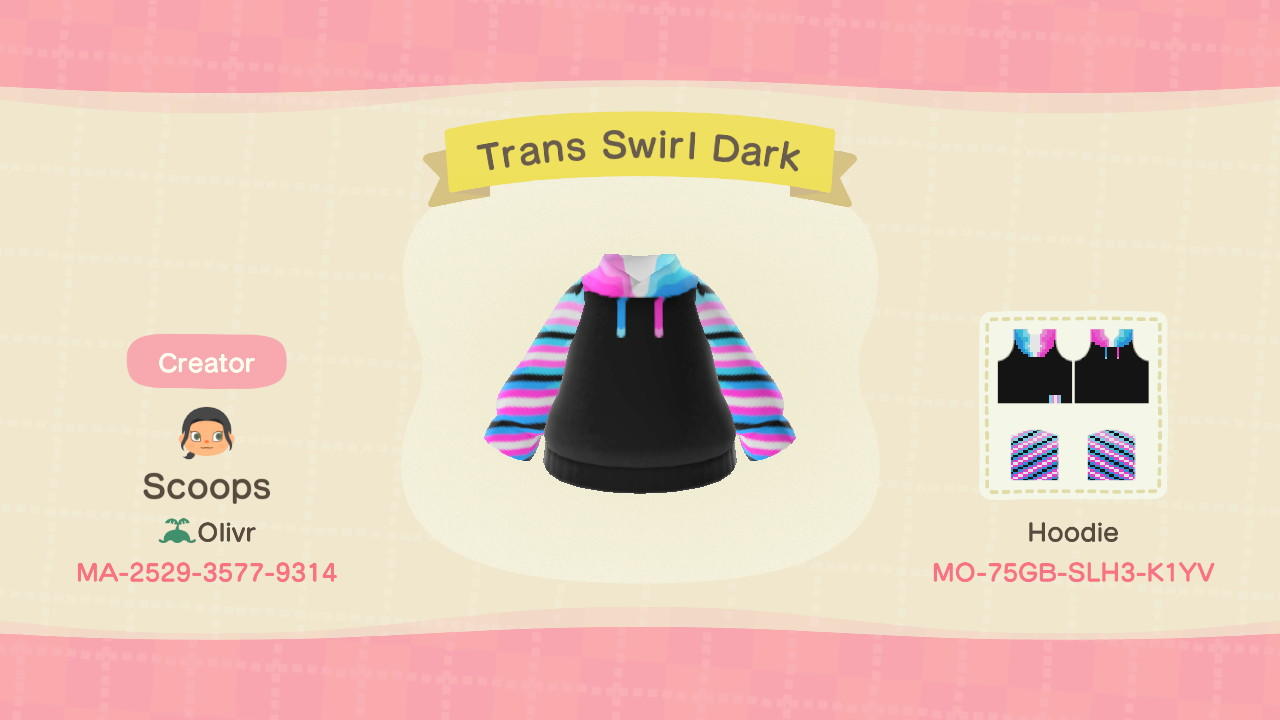 Animal Crossing Design Code: MO-75GB-SLH3-K1YH Trans Swirl Dark