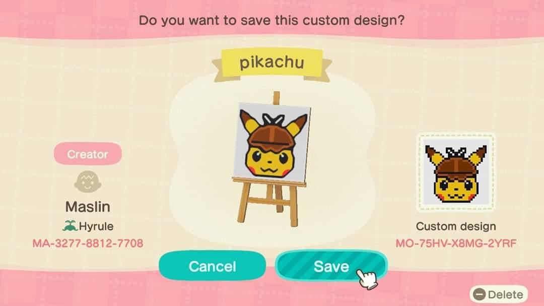 Animal Crossing Design Code: MO-75HV-X8MG-2YRF Pikachu