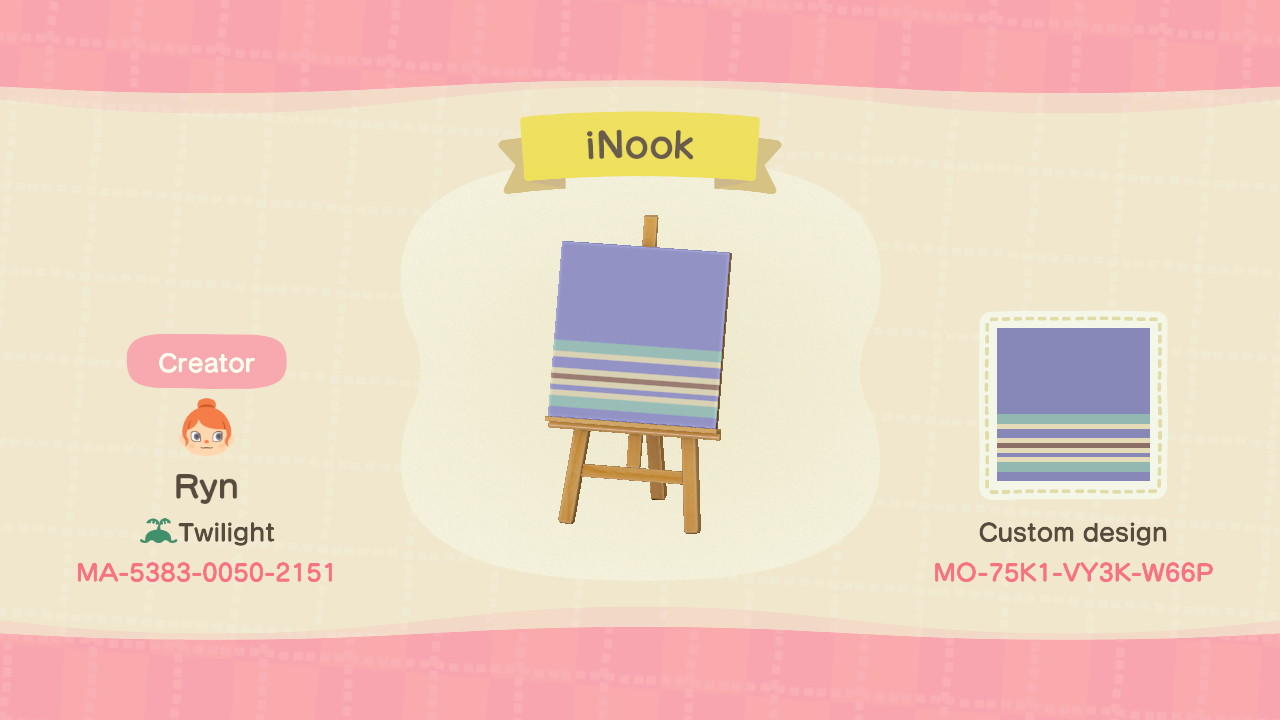 Animal Crossing Design Code: MO-75K1-VY3K-W66P iNook