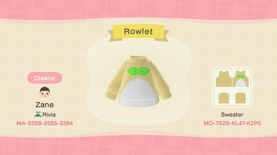 Animal Crossing Design Code: MO-762S-KL4T-K2P0 Rowlet Front Sweater