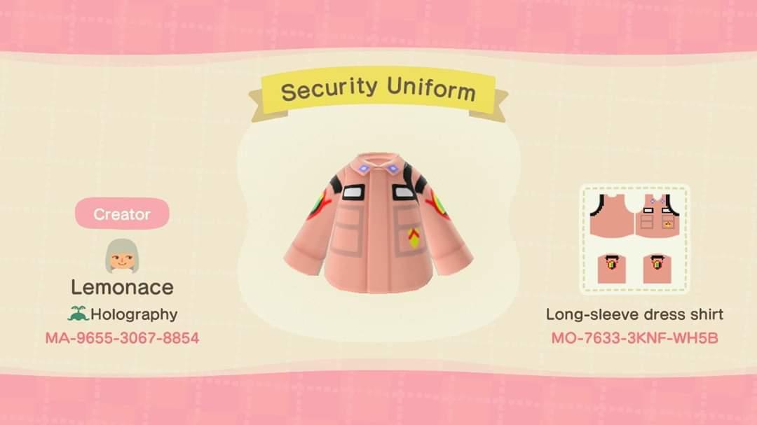 Animal Crossing Design Code: MO-7633-3KNF-WH5B Security Uniform