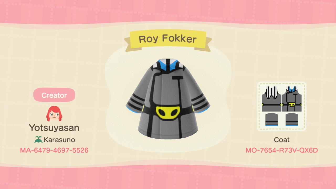 Animal Crossing Design Code: MO-7654-R73V-QX6D Roy Fokker