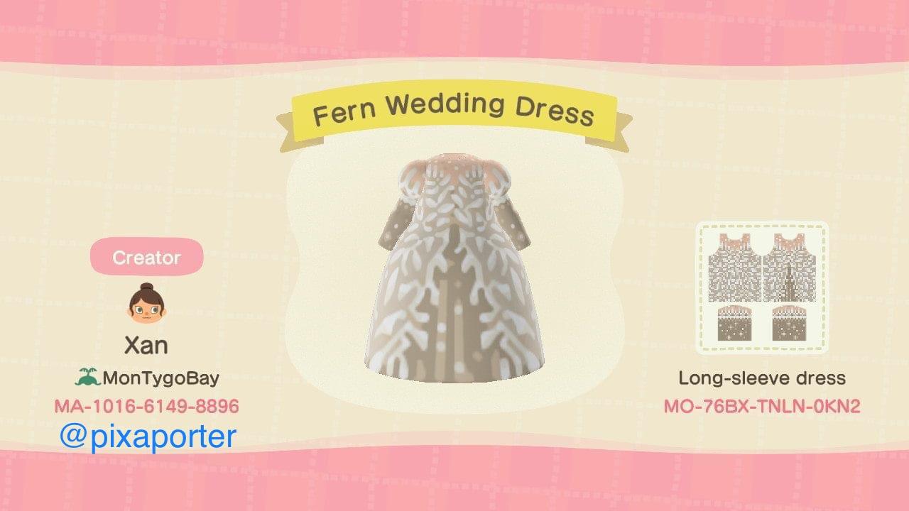 Animal Crossing Design Code: MO-76BX-TNLN-0KN2 Fern Wedding Dress