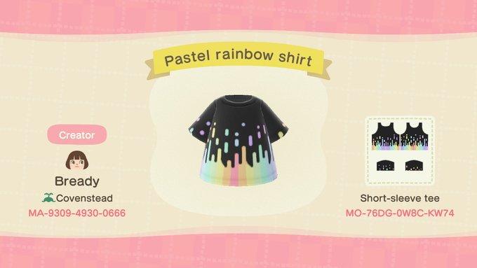 Animal Crossing Design Code: MO-76GD-0W8C-KW74 Pastel Rainbow Shirt