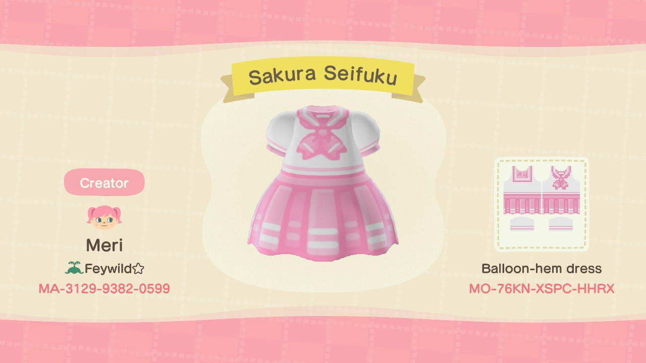 Animal Crossing Design Code: MO-76KN-XSPC-HHRX Sakura Seifuku