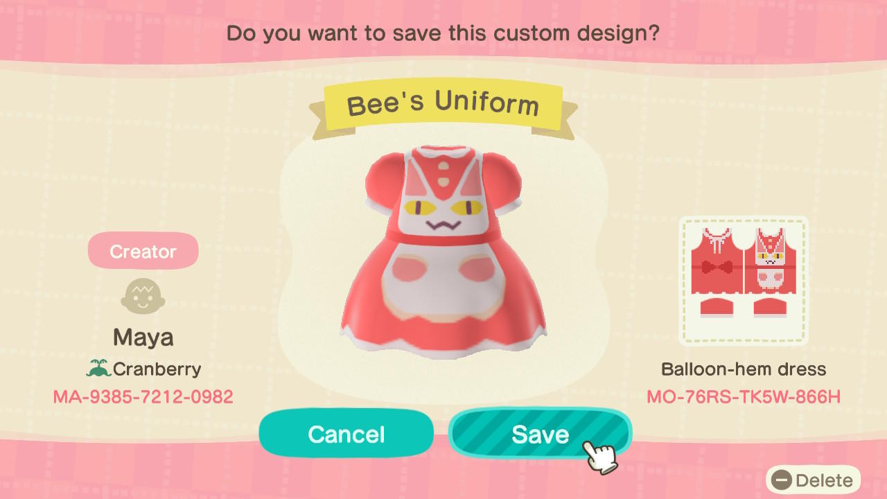 Animal Crossing Design Code: MO-76RS-TK5W-866H Bee&#39;s Uniform