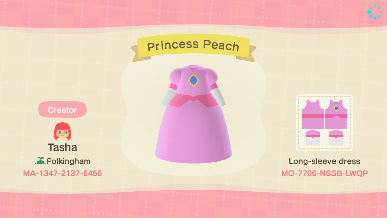Animal Crossing Design Code: MO-7706-NSSB-LWQP Princess Peach