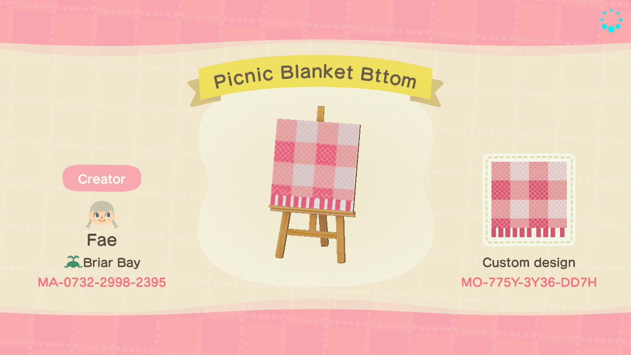 Animal Crossing Design Code: MO-775Y-3Y36-DD7H Picnic Blanket Bttom