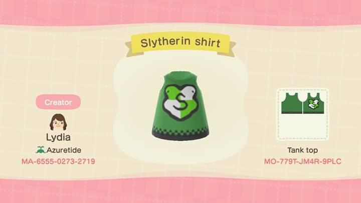 Animal Crossing Design Code: MO-779T-JM4R-9PLC Slytherin tank top