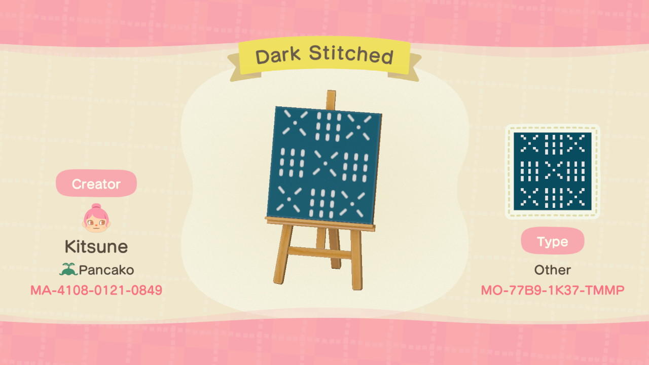 Animal Crossing Design Code: MO-77B9-1K37-TMMP Dark Stitched