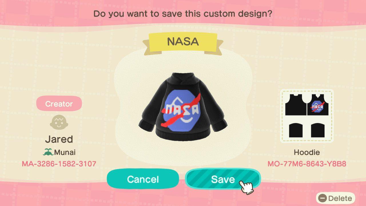 Animal Crossing Design Code: MO-77M6-8643-Y8B8 NASA