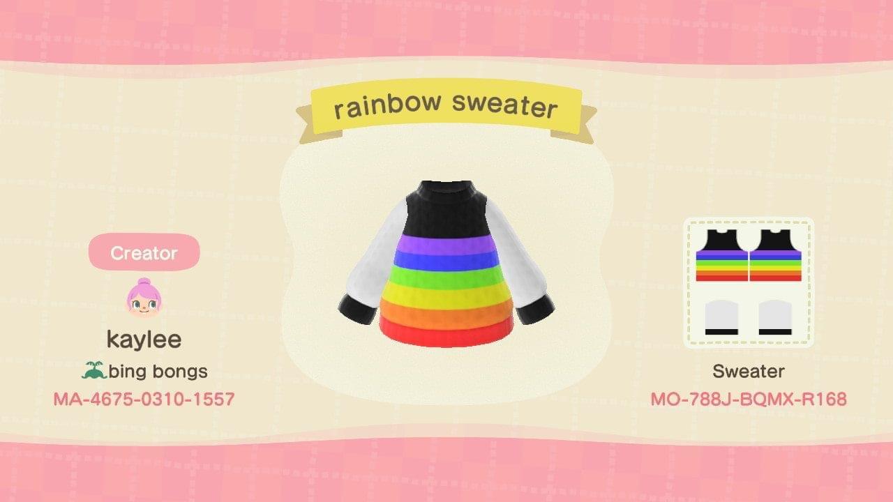 Animal Crossing Design Code: MO-788J-BQMX-R168 rainbow sweater