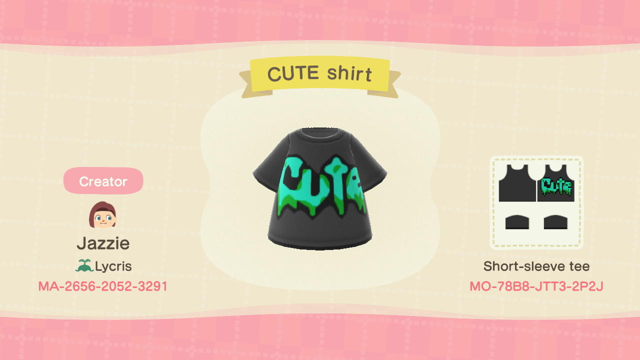 Animal Crossing Design Code: MO-78B8-JTT3-2P2J Cute shirt