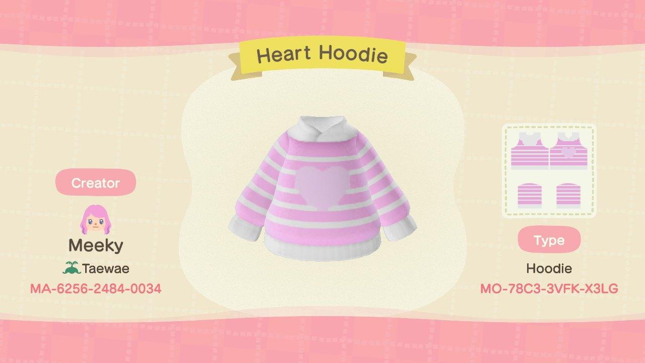 Animal Crossing Design Code: MO-78C3-3VFK-X3LG Heart Hoodie