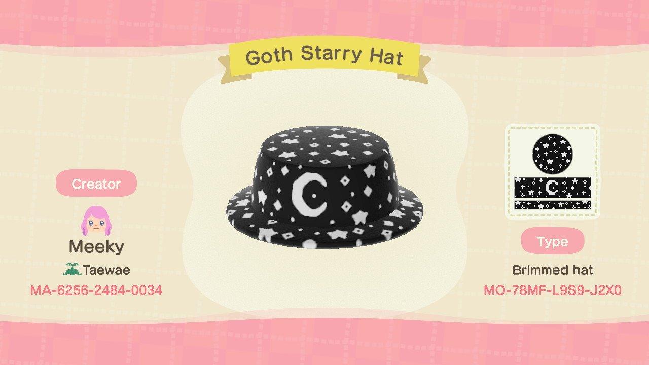 Animal Crossing Design Code: MO-78MF-L9S9-J2X0 Goth Starry Hat