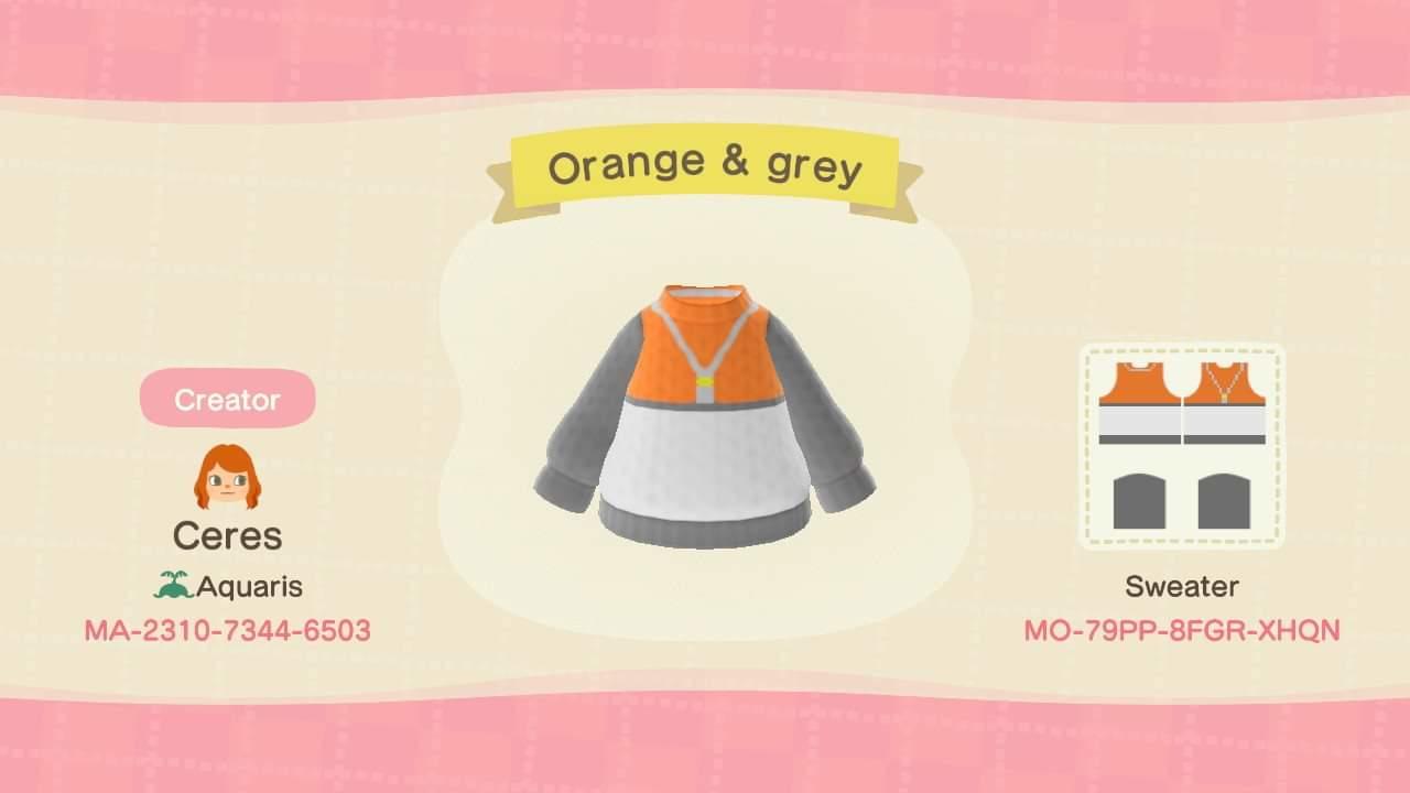 Animal Crossing Design Code: MO-79PP-8FGR-XHQN Orange & Grey