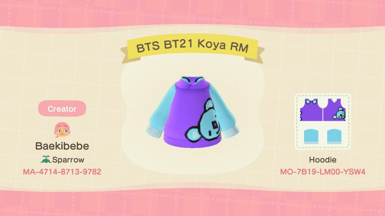Animal Crossing Design Code: MO-7B19-LM00-YSW4 BTS BT21 Koya RM