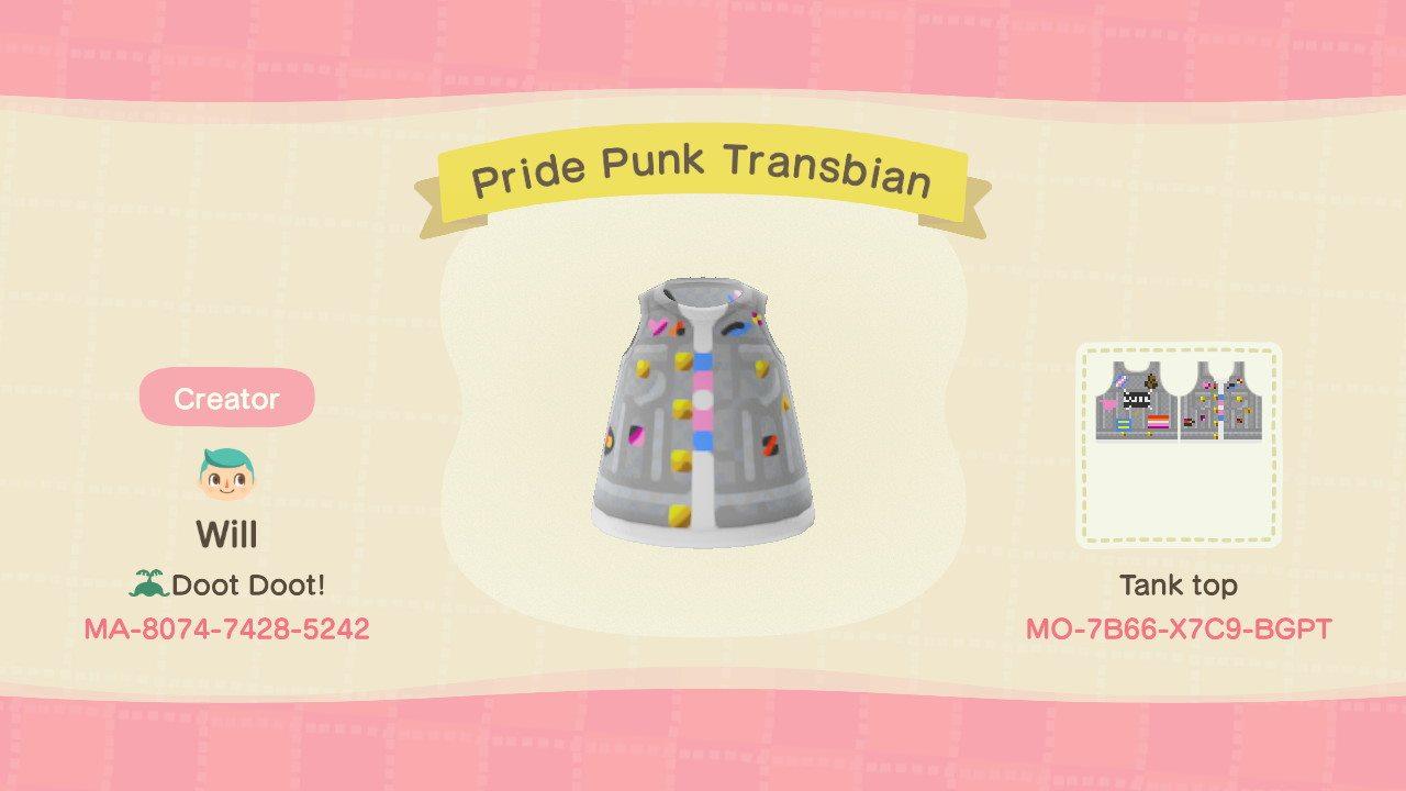 Animal Crossing Design Code: MO-7B66-X7C9-BGPT Pride Punk Transbian