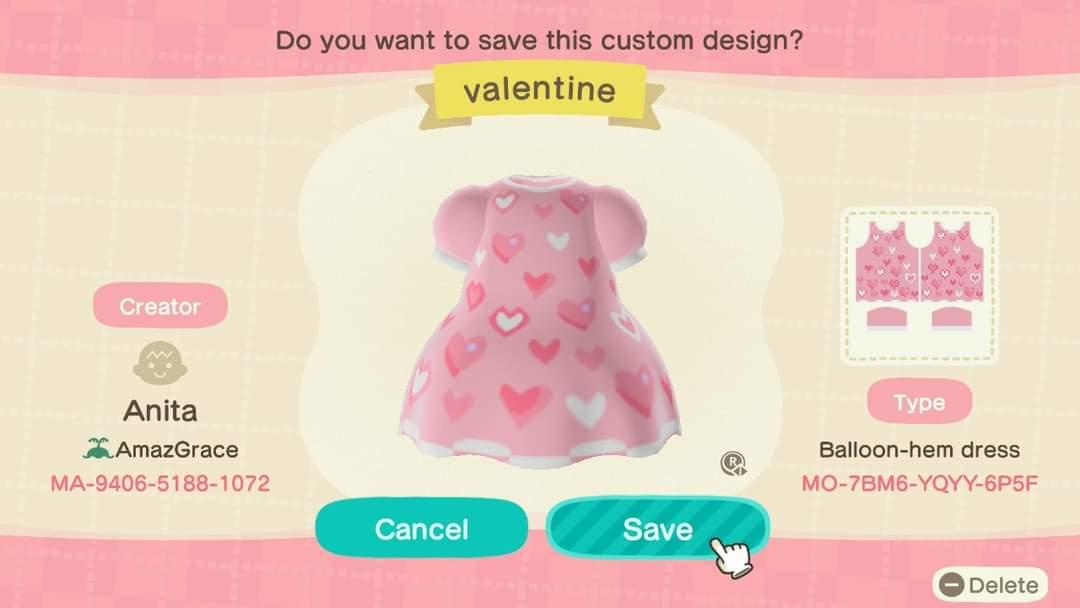 Animal Crossing Design Code: MO-7BM6-YQYY-6P5F Valentine