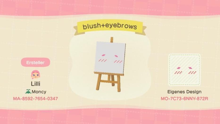 Animal Crossing Design Code: MO-7C73-6NNY-872R blush+eyebrows
