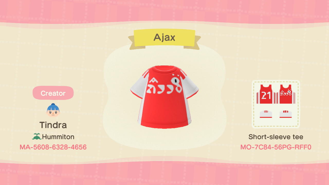 Animal Crossing Design Code: MO-7C84-56PG-RFF0 Ajax 18/19