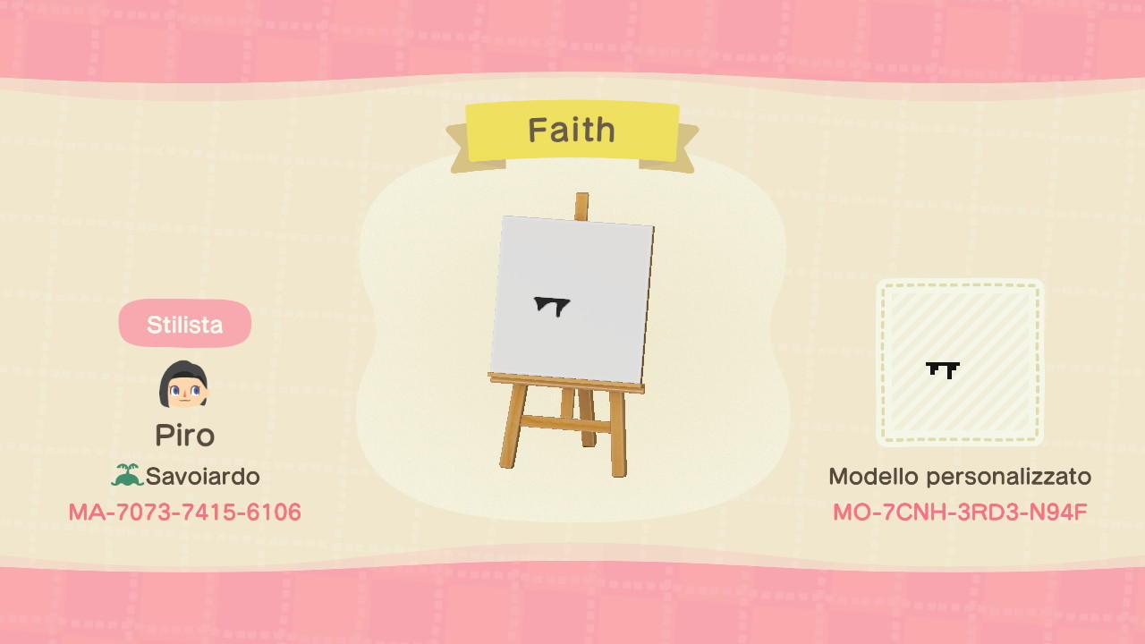 Animal Crossing Design Code: MO-7CNH-3RD3-N94F Faith