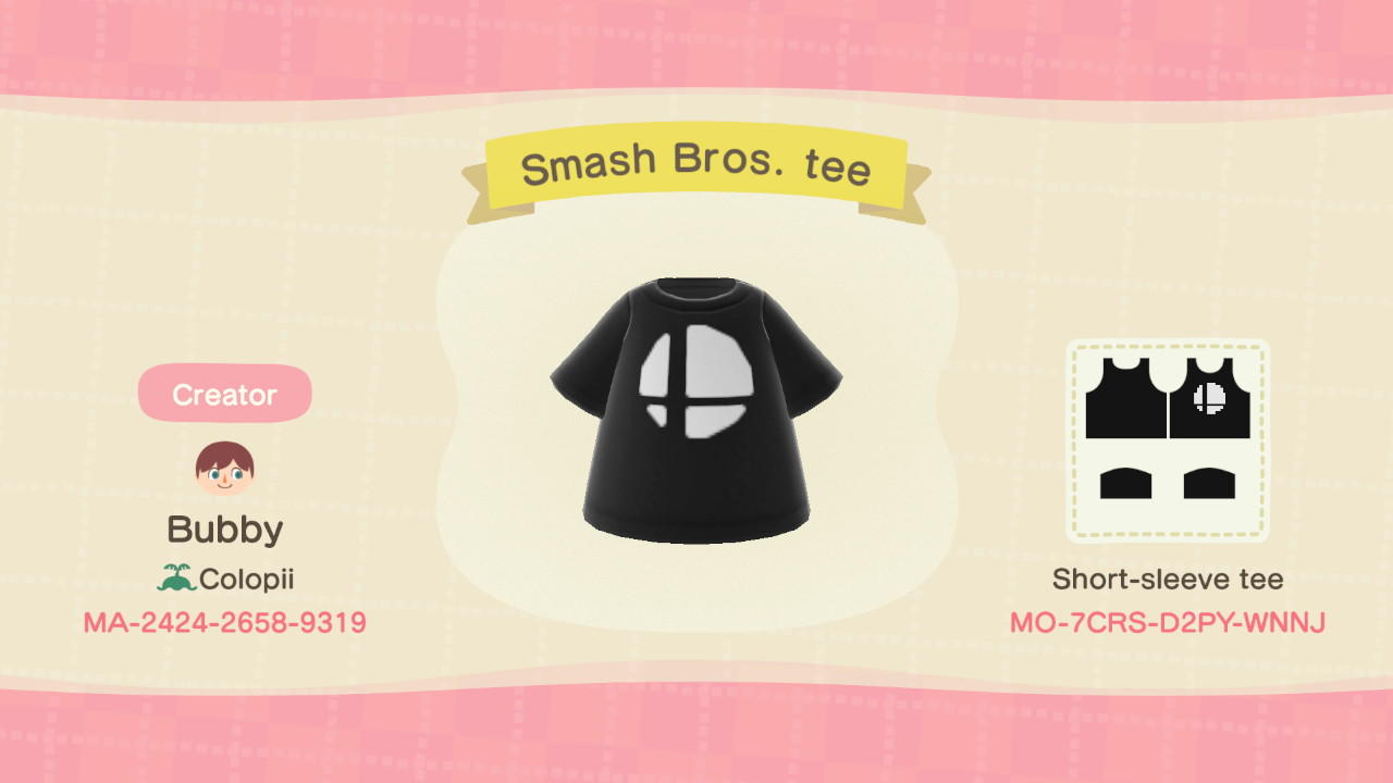 Animal Crossing Design Code: MO-7CRS-D2PY-WNNJ Smash Bros. tee
