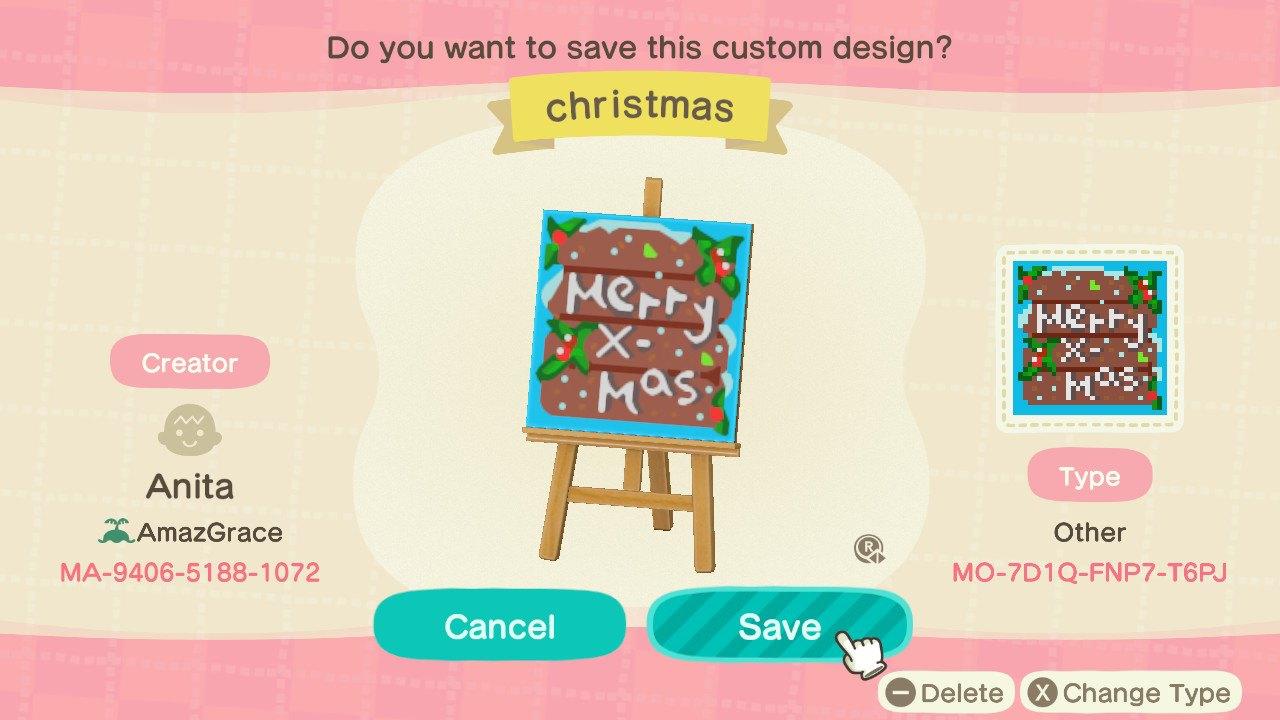 Animal Crossing Design Code: MO-7D1Q-FNP7-T6PJ Christmas sign