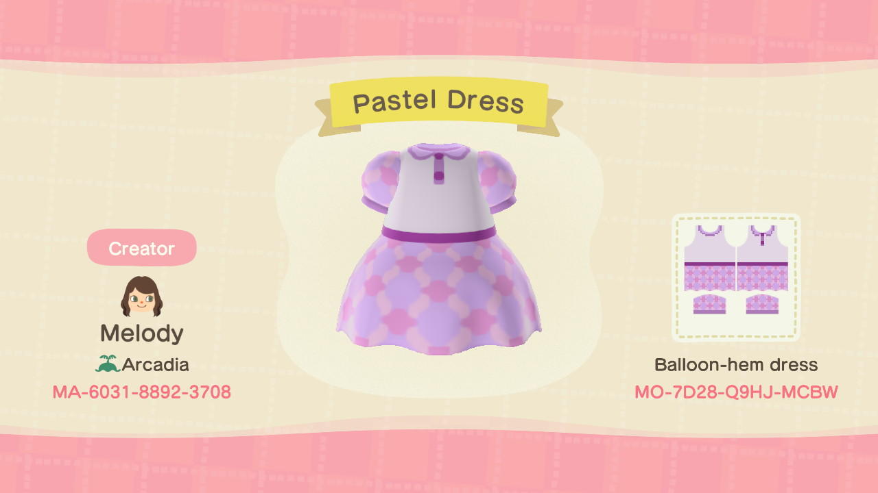 Animal Crossing Design Code: MO-7D28-Q9HJ-MCBW Pastel Dress
