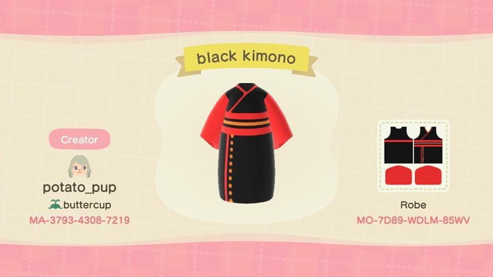 Animal Crossing Design Code: MO-7D89-WDLM-85WV Black and red kimono