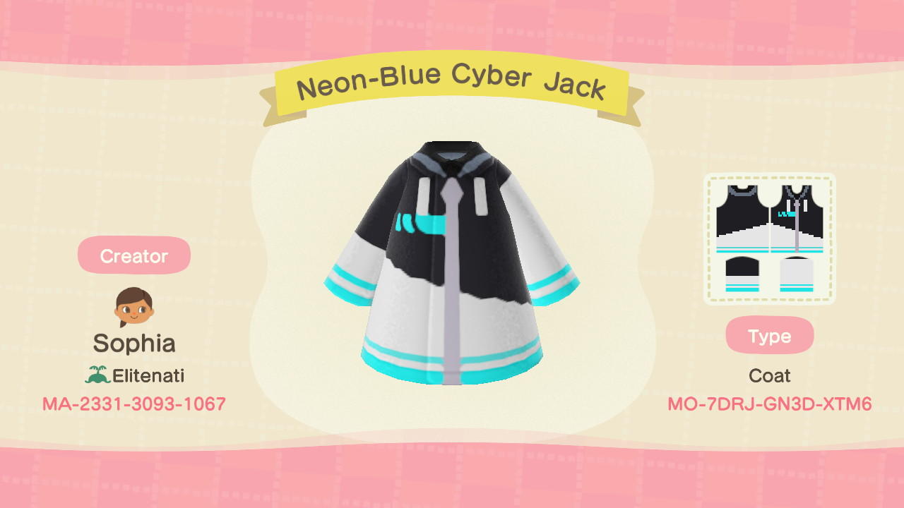 Animal Crossing Design Code: MO-7DRJ-GN3D-XTM6 Neon-Blue Cyber Jack