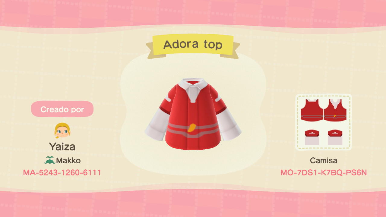 Animal Crossing Design Code: MO-7DS1-K7BQ-PS6N Adora's top