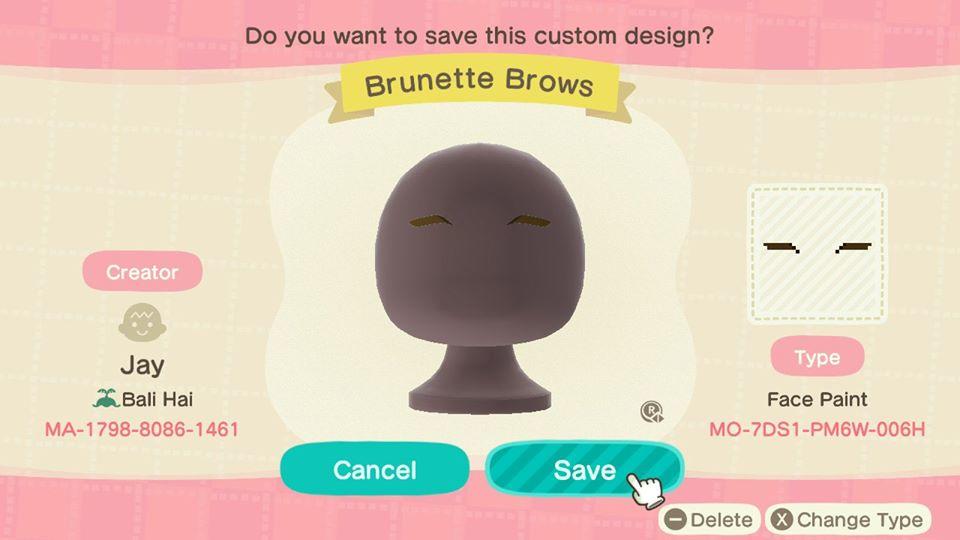 Animal Crossing Design Code: MO-7DS1-PM6W-006H Brunette Brows