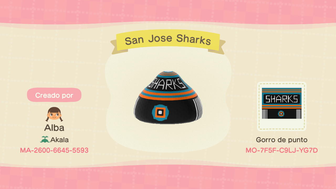 Animal Crossing Design Code: MO-7F5F-C9LJ-YG7D San Jose Sharks
