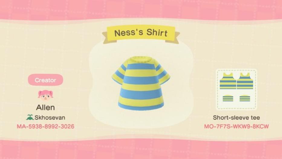 Animal Crossing Design Code: MO-7F7S-WKW9-8KCW Ness’s Shirt