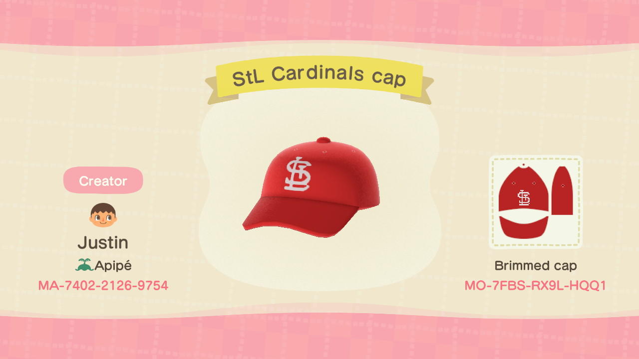 Animal Crossing Design Code: MO-7FBS-RX9L-HQQ1 StL Cardinals cap