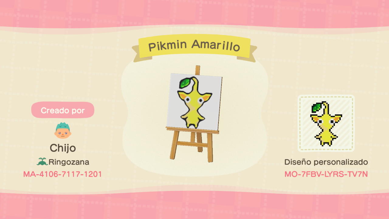 Animal Crossing Design Code: MO-7FBV-LYRS-TV7N Yellow Pikmin