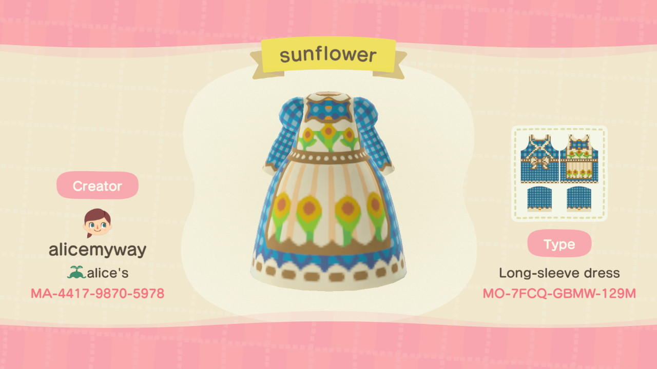 Animal Crossing Design Code: MO-7FCQ-GBMW-129M Sunflower apron