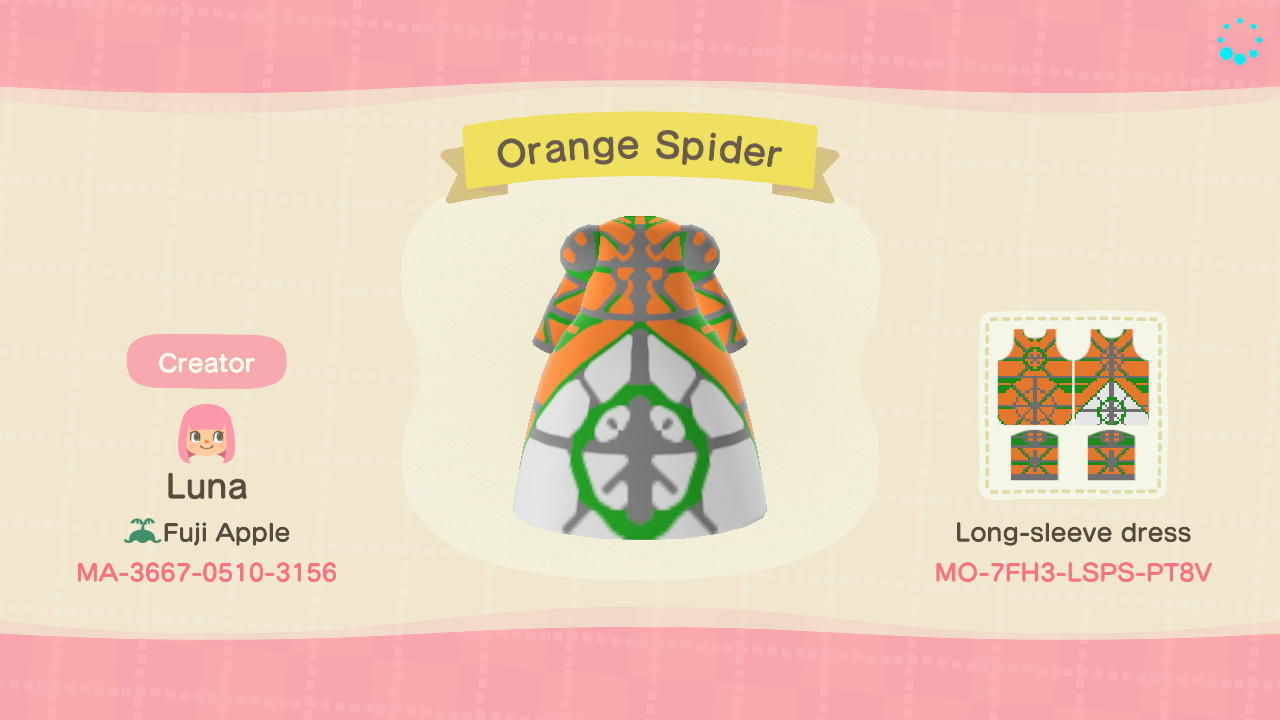 Animal Crossing Design Code: MO-7FH3-LSPS-PT8V Orange Spider