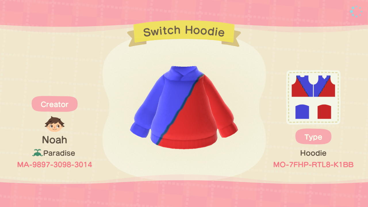 Animal Crossing Design Code: MO-7FHP-RTL8-K1BB Switch Hoodie
